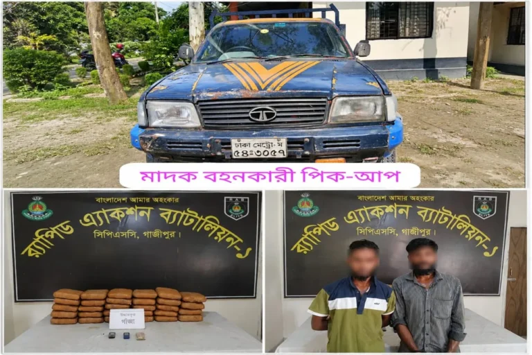 গাজীপুরের শালনা থেকে ১৭ লাখ টাকার গাঁজাসহ গ্রেফতার ২
